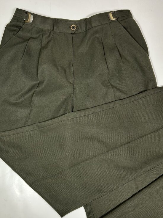 Vtg Part One Women Pleated Front Dress Pants Army Green Buckle Straps Sz 12 - Picture 1 of 9